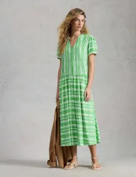 Cotton Blend Printed Midi Waisted Dress Green Mix female