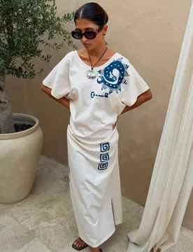 Pure Cotton Printed Midaxi T-Shirt Dress White Mix female - Never Fully Dressed - FashionsVida