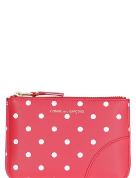 Comme Des Garçons Wallet Logo Detail Mini Flat Leather Pouch Handbag