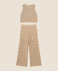 Completo in maglia bambina beige safari