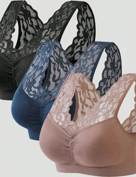 Paquete de 3 sujetadores sin aros para mujeres de talla grande, con elevación y soporte de alta elasticidad - Shein - FashionsVida