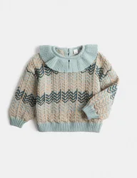 Pure Cotton Collared Knitted Jumper (0-5 Yrs) Blue Mix Female