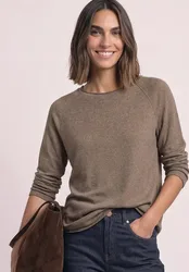Langarm Shirt mit Rundhals und Rollkante female Beige