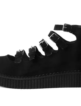 Gothic Sandale - Pointed Creeper Sandale 5 Buckle - EU38 bis EU42 - für Damen - Größe EU40 - schwarz - Frauen - female - T.u.k. - FashionsVida