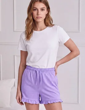 Women's Essential Frill Hem Jersey Shorts in Purple Size: 16 - Purple - Size: 16 - Enorsia - FashionsVida