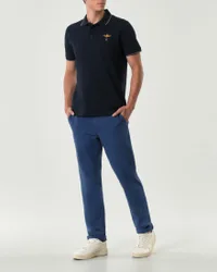 Pantalone chino Oslo blu indaco in micro piquet di cotone stretch drop 6