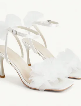 Sandalias de tacón alto para mujer de 8.5 cm, estilo hada, primavera-verano, con decoración de flores rosas, punta cuadrada, tacón fino, tira con h - Shein - FashionsVida