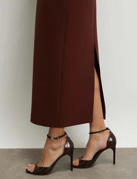 Patent Closed Back Open Toe Stiletto Heels Dark Brown female - River Island - FashionsVida