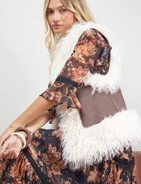 Women's Mongolian Faux Fur Gilet in Mink Size: Small - Mink - Size: S - OASIS - FashionsVida