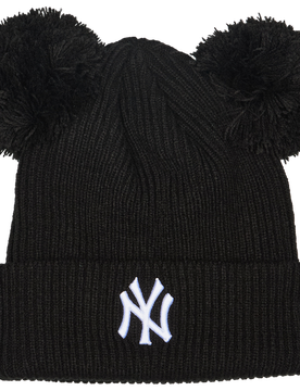 Double Pom Unisex Winter Mützen - Schwarz - One Size - Wolle Black One Size