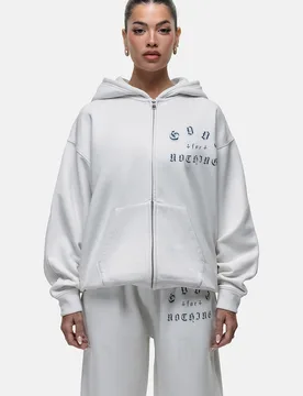 Womens White Spray Effect Relaxed Zip Through Hoodie - Size 2xs - Good For Nothing - FashionsVida
