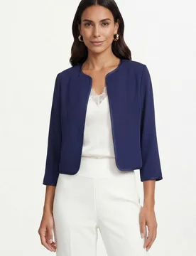 Women's Woven Contrast Collarless Jacket in Navy Size: 18 - Navy - Size: 18 - Wallis - FashionsVida