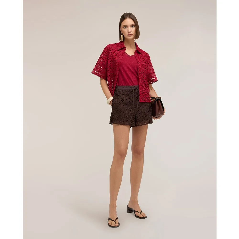 Shorts de mujer de encaje macramé corte corto cintura elástica con cordón - Motivi - FashionsVida