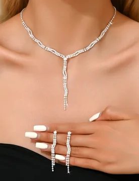 Super Shiny Rhinestone Tassel Earrings Necklace French Style Fashionable Design Clavicle Chain Light Luxury High-end Sense Jewel - Aliexpress - FashionsVida