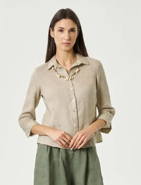 Camicia color beige in puro lino con colletto classico e apertura a V - Lino Lino - FashionsVida