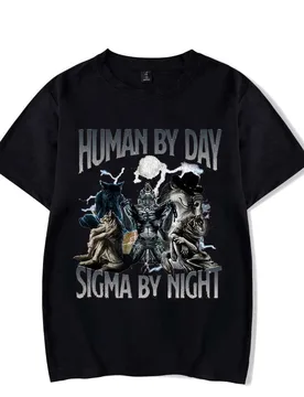 Human Day Sigma Night Fun Wolf Pattern T-shirt Men's and Women's Casual Loose Short Sleeve Oversized T-shirt Street Couple's Top - Aliexpress - FashionsVida