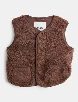 M&S Borg Gilet (0-5 Yrs) Brown male - M&S - FashionsVida