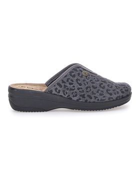 Pantofole grigie motivo animalier con sottopiede in pelle 16L 37