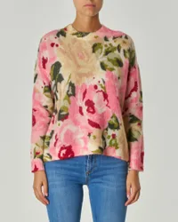 Maglia in mohair e lana a fantasia rose e avorio