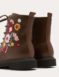 Kids' Floral Embroidered Lace Up Boots (4 Small - 2 Large) Brown Female