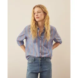 Blusa camisera de mujer con rayas de brillo