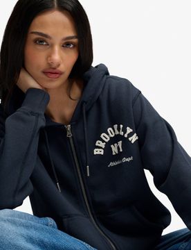 Superdry Damen Athletic Essential Kapuzenjacke mit Reißverschluss in Lockerer Passform Navy - Größe: 42